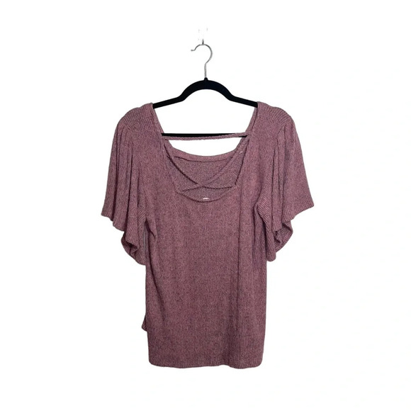 Maurices Pink Square Neck Flutter Sleeve Strappy Back Rib Top Medium Women’s - Picture 6 of 12